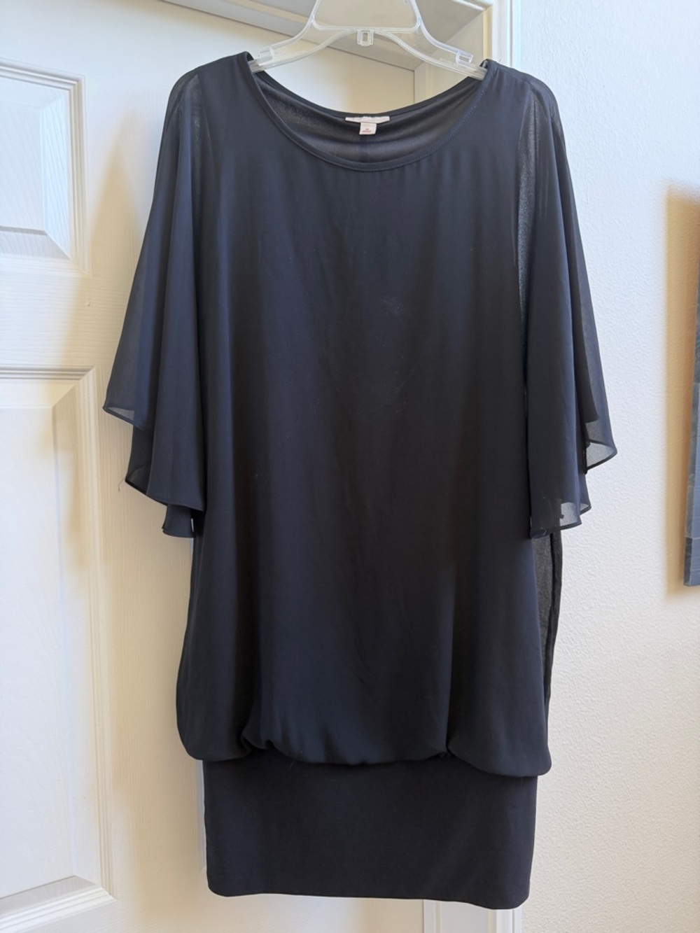 Elegant Black Chiffon Overlay Mini Dress - EUC